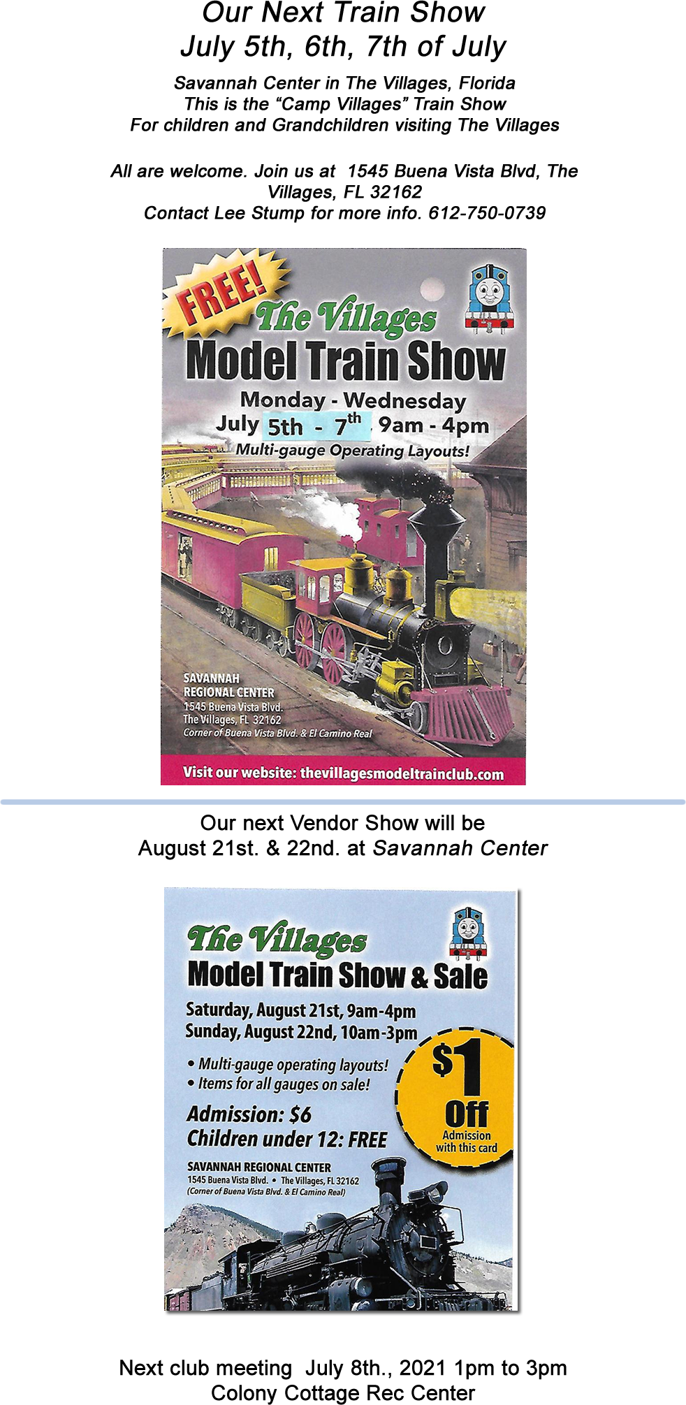 Villages Model Train Club, HO scale O scale N scale